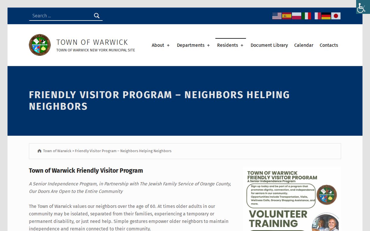 Warwick neighbors community-resource source on the Friendly Visitor Program page