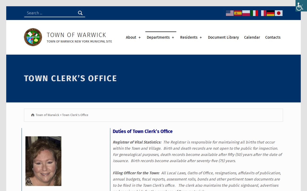 Warwick resident lookup source at the Warwick Town Clerk records page